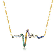 Sterling Silver Rainbow CZ Heartbeat Necklace - Gold Plated - Johnny Dang & Co
