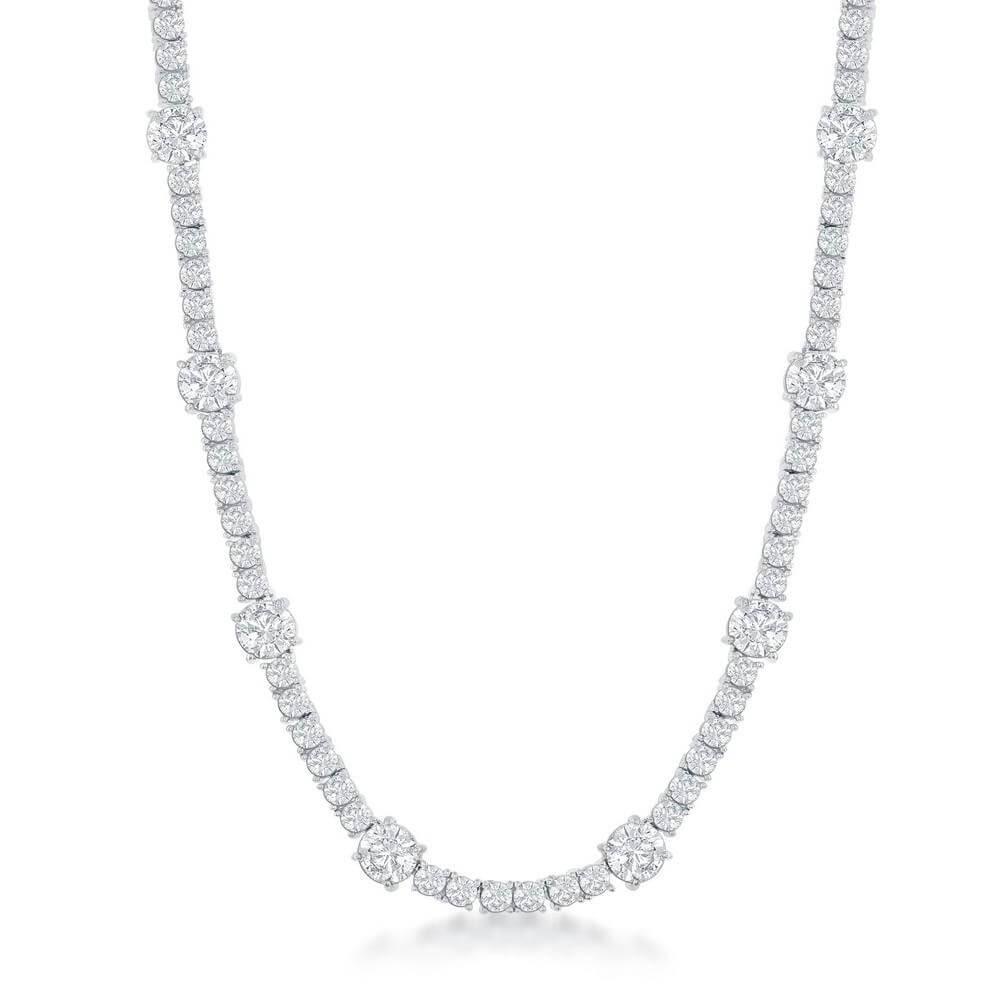 Sterling Silver Round 3mm and 6mm CZ Tennis Necklace - Johnny Dang & Co