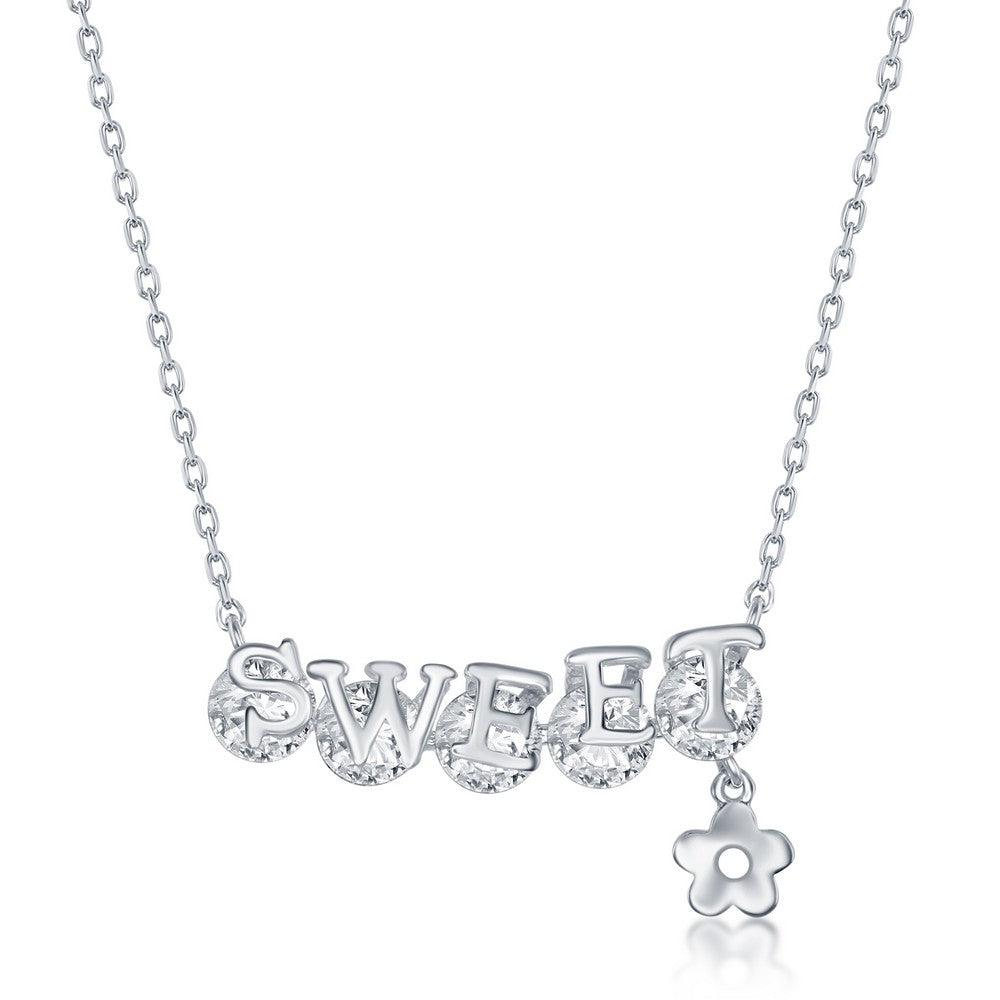 Sterling Silver SWEET CZ Flower Charm Necklace Choker Length - Johnny Dang & Co