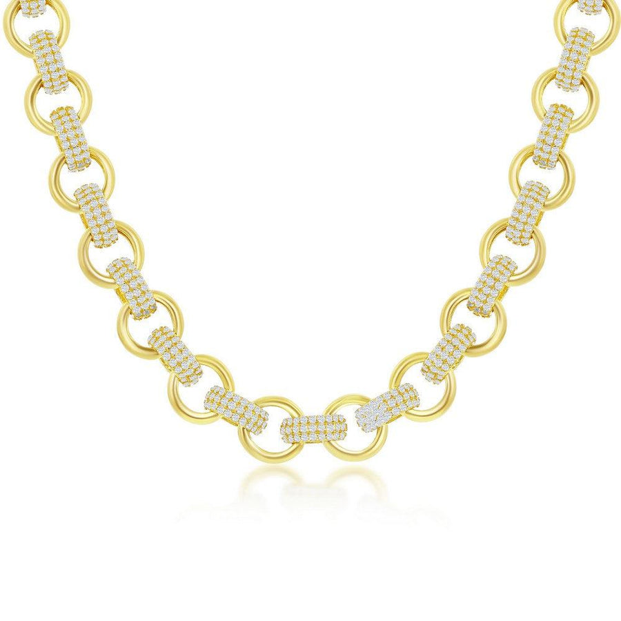 Sterling Silver Micro Pave CZ Linked Necklace - Gold Plated - Johnny Dang & Co