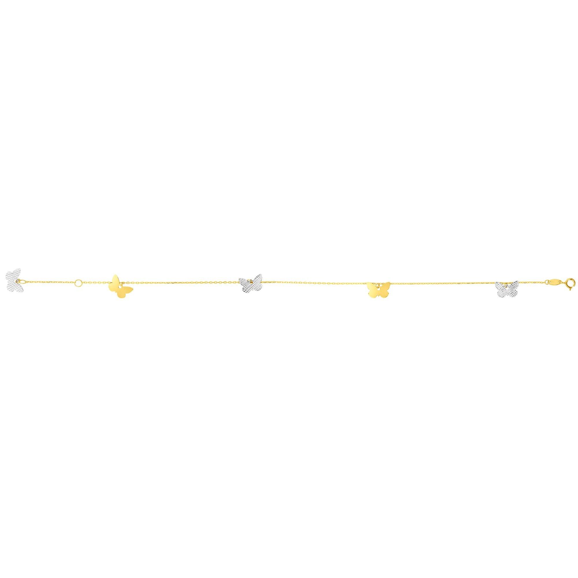 14K Two-tone Gold Butterfly Anklet - Johnny Dang & Co