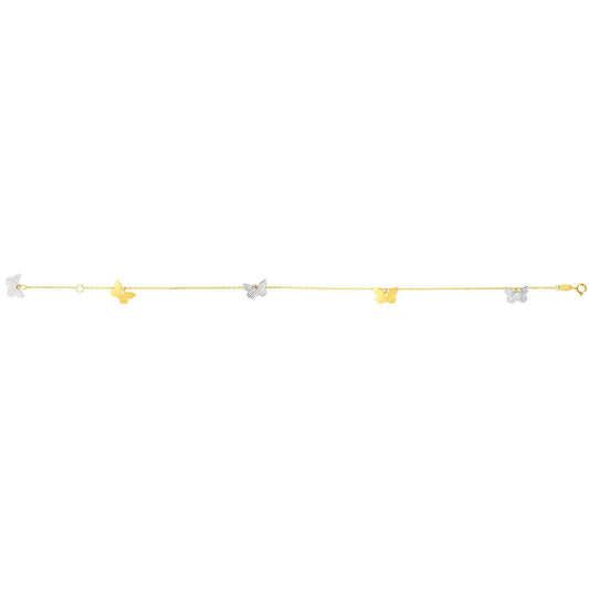 14K Two-tone Gold Butterfly Anklet - Johnny Dang & Co