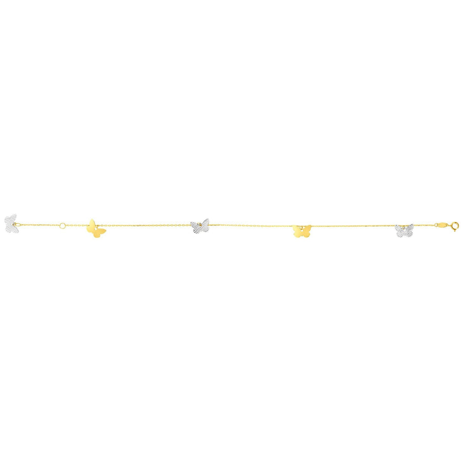 14K Two-tone Gold Butterfly Anklet - Johnny Dang & Co