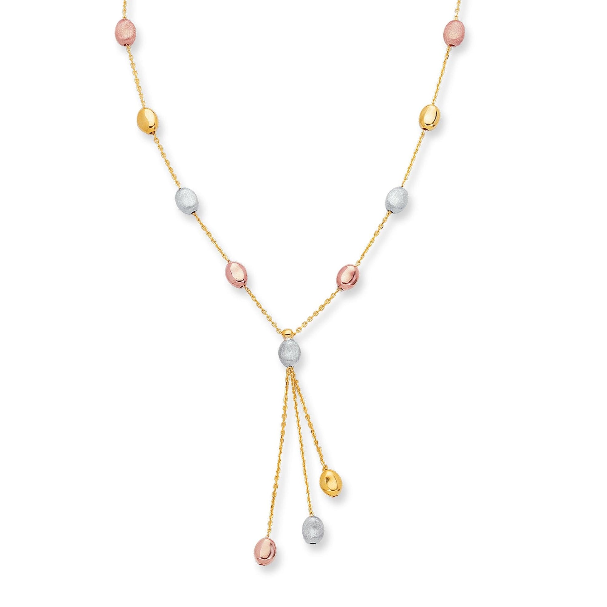 14K Tri-color Gold Polished & Satin Alternating Pebble Anklet - Johnny Dang & Co