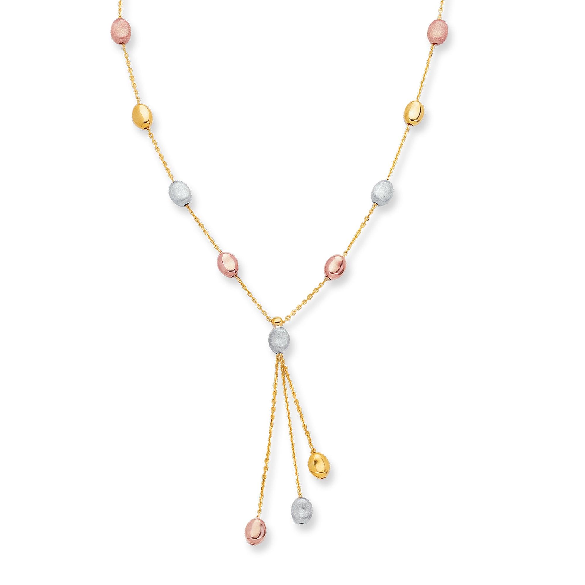 14K Tri-color Gold Polished & Satin Alternating Pebble Anklet - Johnny Dang & Co