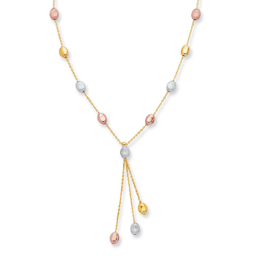 14K Tri-color Gold Polished & Satin Alternating Pebble Anklet - Johnny Dang & Co