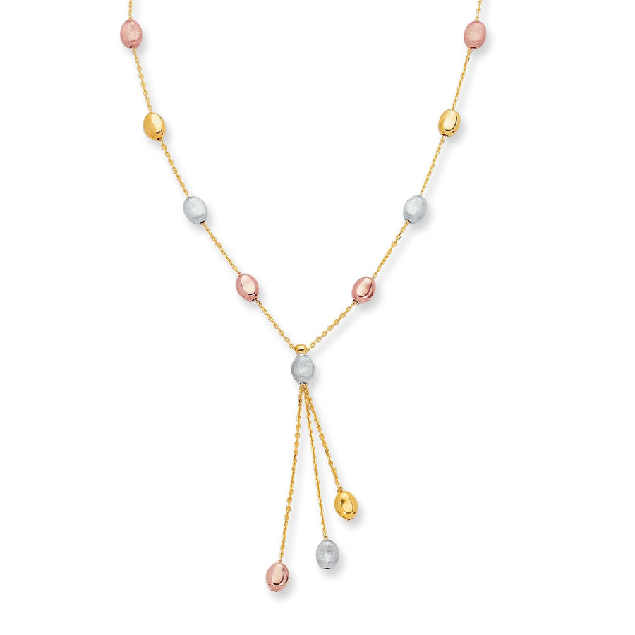 14K Tri-color Gold Polished & Satin Alternating Pebble Anklet - Johnny Dang & Co