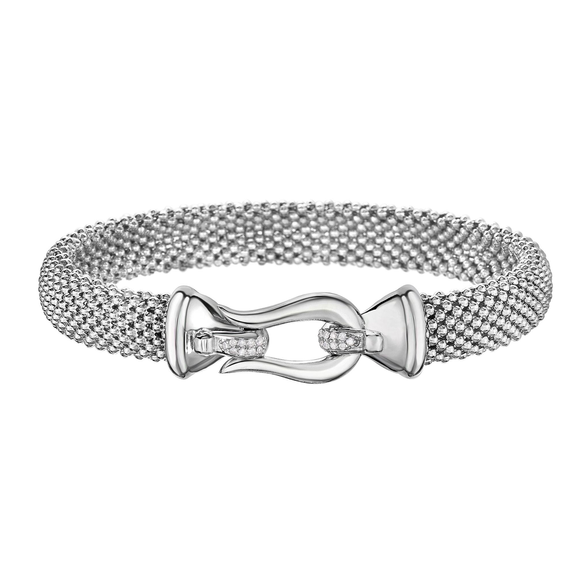 Sterling Silver Medium Popcorn Horsebit Diamond Bracelet 7.25" - Johnny Dang & Co