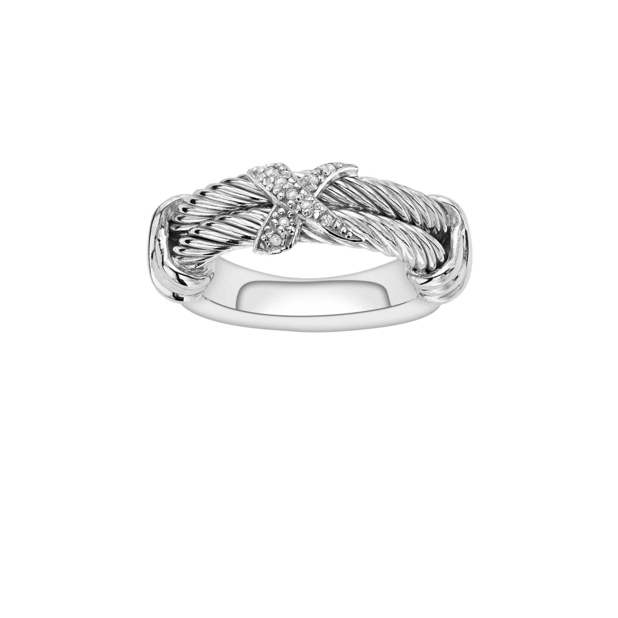 Sterling Silver Size-7 with White Finish Ring with 0.0400ct 1mm White Diamond - Johnny Dang & Co