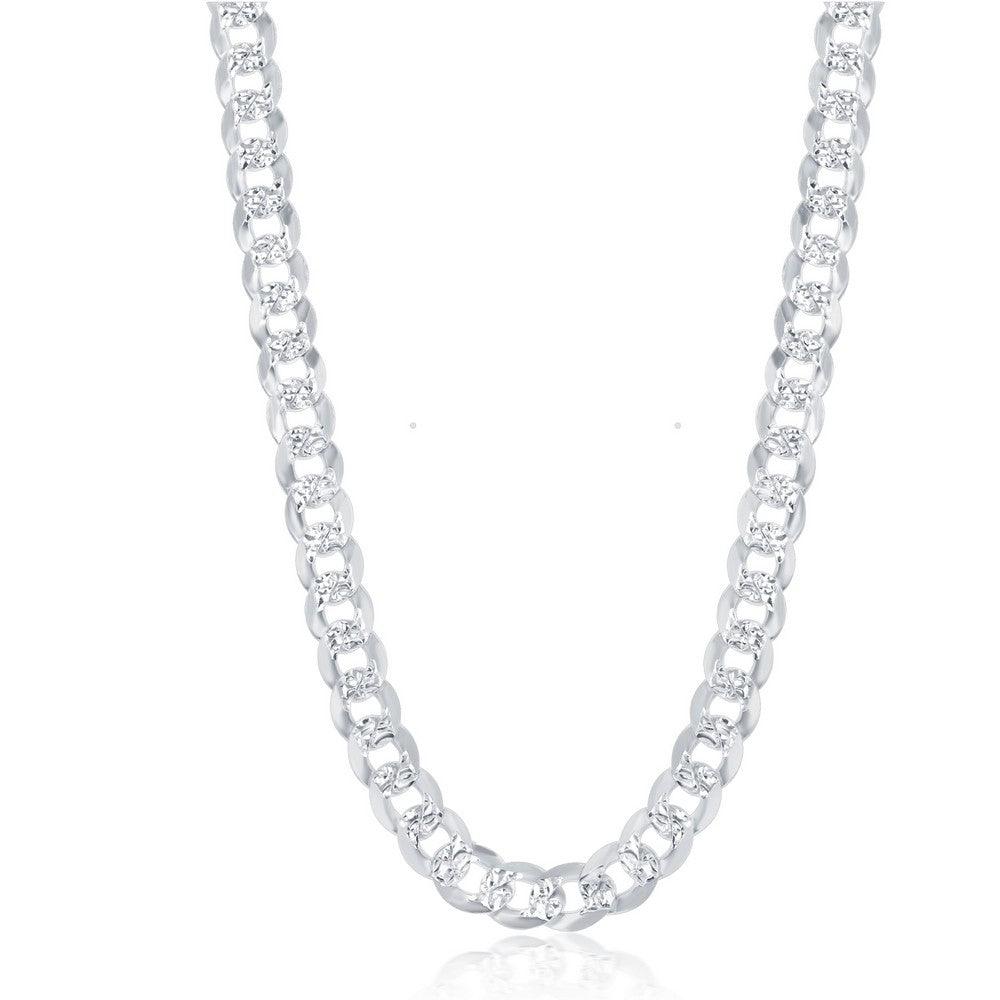 Sterling Silver 7.3mm Flat Pave Cuban Chain - Gold Plated 18" 20" 22" 24" - Johnny Dang & Co