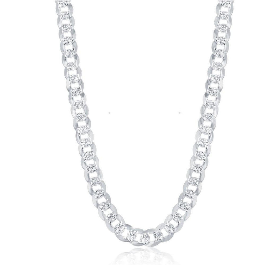 Sterling Silver 7.3mm Flat Pave Cuban Chain - Gold Plated 18