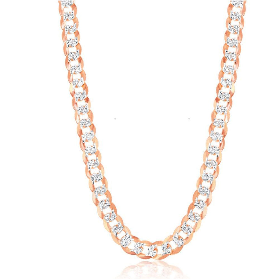 Sterling Silver 7.3mm Flat Pave Cuban Chain - Gold Plated 18