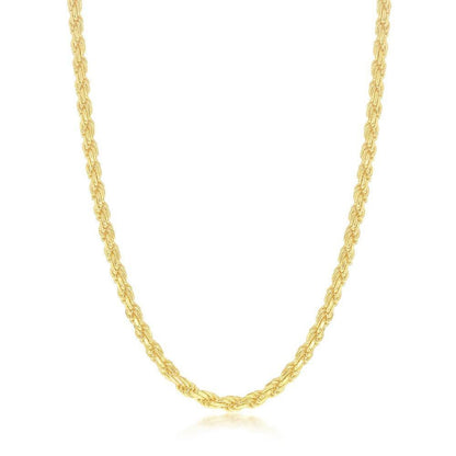 Sterling Silver Solid Diamond-Cut 3mm Rope Chain - Gold Plated - Johnny Dang & Co