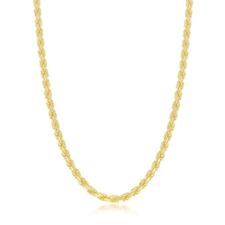 Sterling Silver Solid Diamond-Cut 3mm Rope Chain - Gold Plated - Johnny Dang & Co