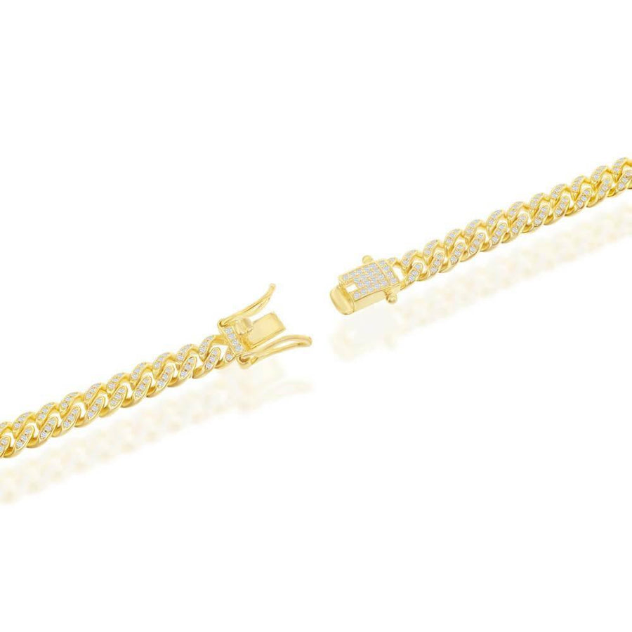 Sterling Silver Micro Pave CZ, 6.5mm Miami Cuban Chain - Gold Plated 22
