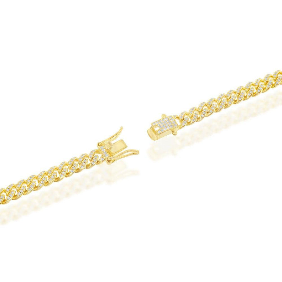 Sterling Silver Micro Pave CZ, 6.5mm Miami Cuban Bracelet - Gold Plated 8.5