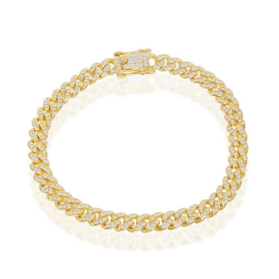 Sterling Silver Micro Pave CZ, 6.5mm Miami Cuban Bracelet - Gold Plated 8.5