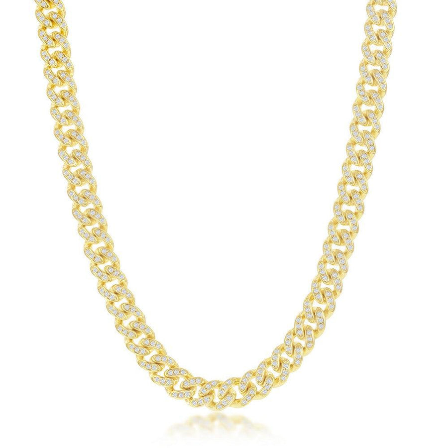 Sterling Silver Micro Pave CZ, 6.5mm Miami Cuban Chain - Gold Plated 16