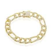 Sterling Silver 10MM CZ Figaro Bracelet - Gold Plated - Johnny Dang & Co