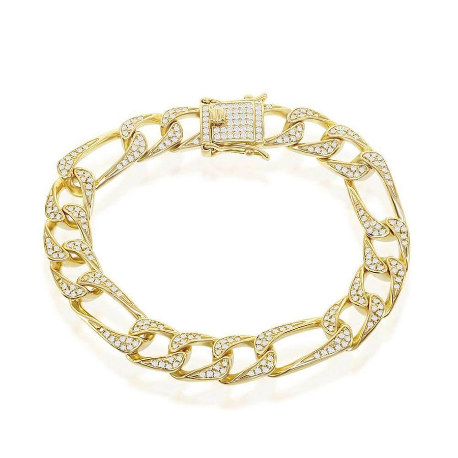Sterling Silver 10MM CZ Figaro Bracelet - Gold Plated - Johnny Dang & Co