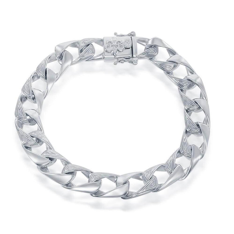 Sterling Silver 10mm Designed Cuban Bracelet - Fleur De Lis - Johnny Dang & Co
