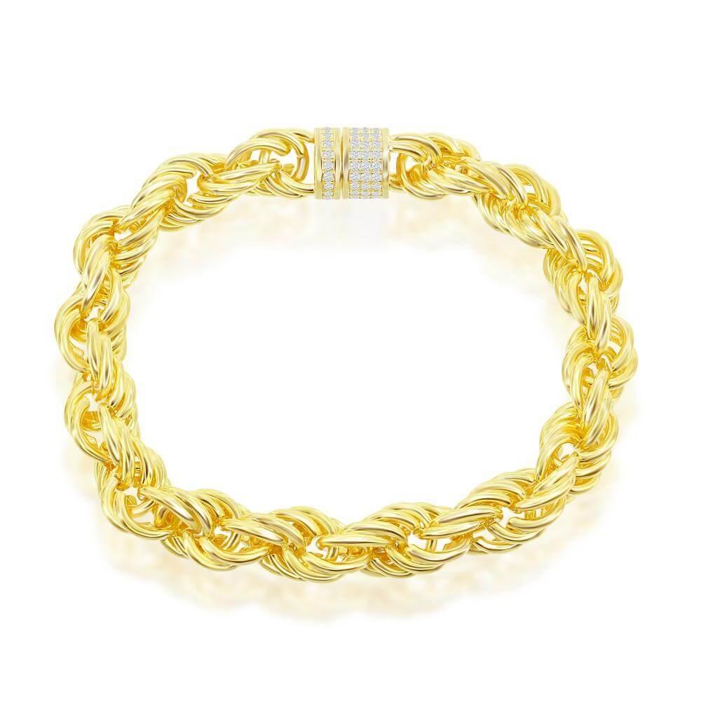 Sterling Silver 11mm Loose Rope With CZ Statement Lock Bracelet - Johnny Dang & Co
