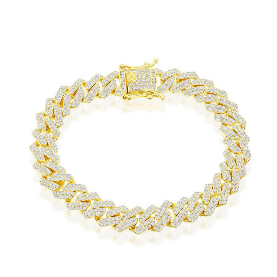 Italian Sterling Silver 10mm Micro Pave Monaco Bracelet - Gold Plated - Johnny Dang & Co