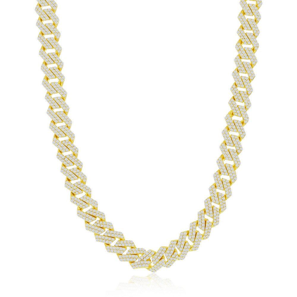 Italian Sterling Silver 8mm Micro Pave Monaco Chain - Gold Plated 20" 22" 24" - Johnny Dang & Co