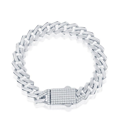 Sterling Silver 9mm Monaco Chain w/Micro Pave CZ Lock - Johnny Dang & Co