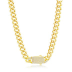 Bracelets Italian Sterling Silver 9mm Monaco Chain With Micro Pave CZ Lock - Gold Plated - Johnny Dang & Co