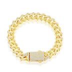 Bracelets Sterling Silver 9mm Monaco Chain w/Micro Pave CZ Lock - Gold Plated - Johnny Dang & Co