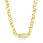 Bracelets Sterling Silver 9mm Monaco Chain w/Micro Pave CZ Lock - Gold Plated - Johnny Dang & Co