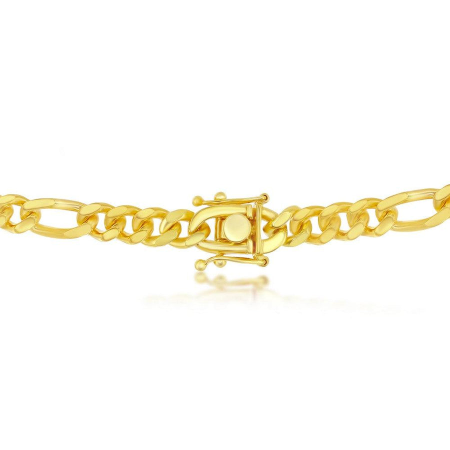Sterling Silver 6mm Solid Mami Cuban Figaro Bracelet - Gold Plated - Johnny Dang & Co