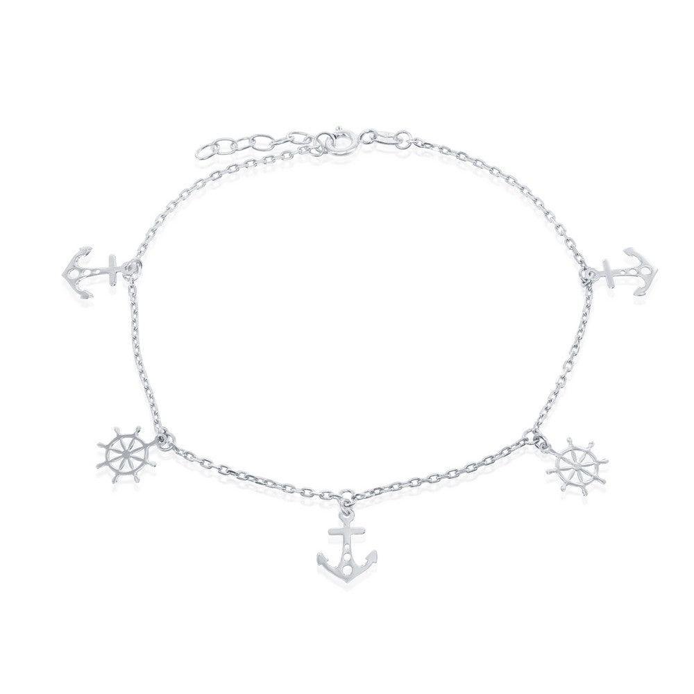 Sterling Silver Alternating Anchor and Ship Wheel Anklet - Johnny Dang & Co