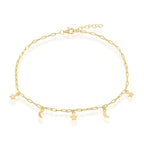 Sterling Silver Moon & Star Charms Paperclip Anklet - Gold Plated - Johnny Dang & Co