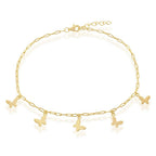 Sterling Silver Butterfly Charms Paperclip Anklet - Gold Plated - Johnny Dang & Co
