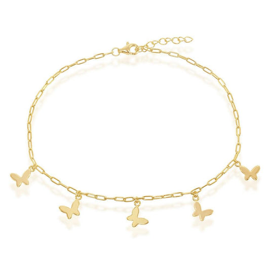 Sterling Silver Butterfly Charms Paperclip Anklet - Gold Plated - Johnny Dang & Co