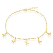 Sterling Silver Butterfly Charms Paperclip Anklet - Gold Plated - Johnny Dang & Co