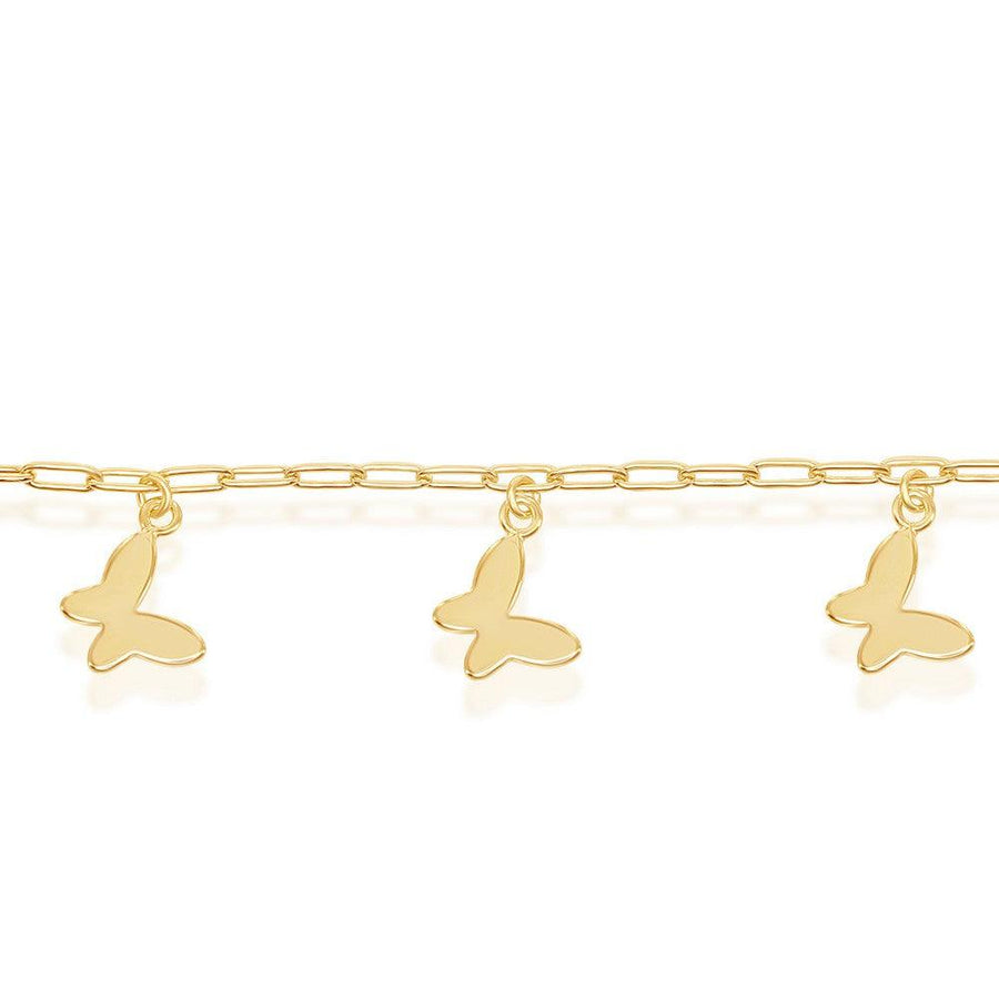 Sterling Silver Butterfly Charms Paperclip Anklet - Gold Plated - Johnny Dang & Co