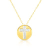 14kt Gold 16 inches Yellow Finish Chain:0.8mm+Center Round Pendant:11mm Shiny Fancy Necklace with 1 inches Extender Spring Ring Clasp with Mother of Pearl Cross - Johnny Dang & Co