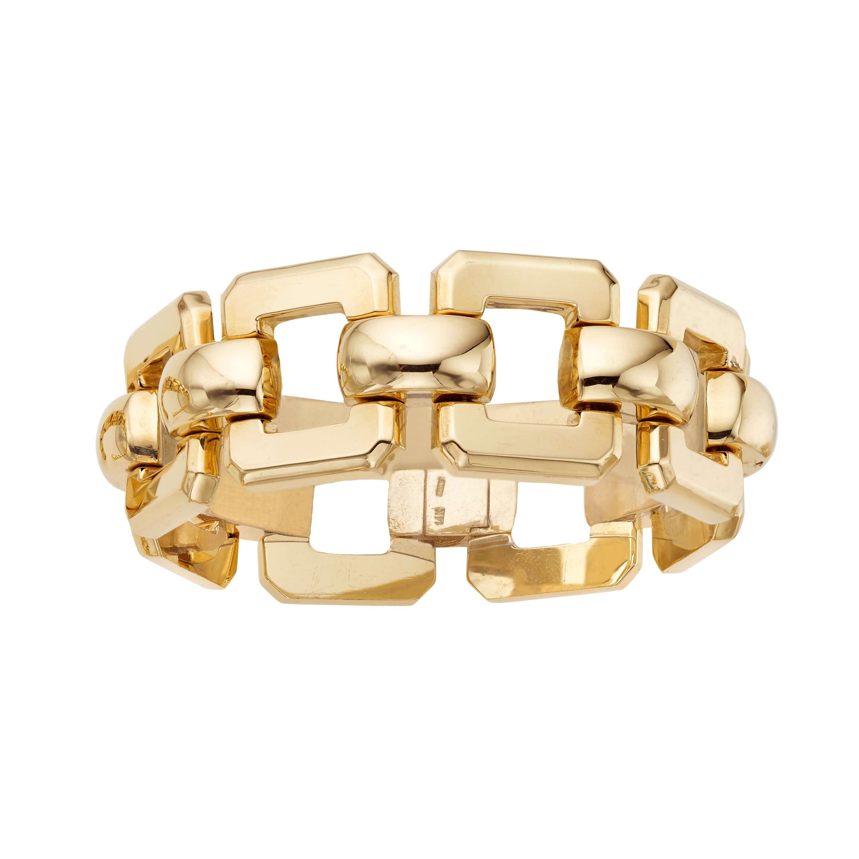 14kt Gold 8 inches Yellow Finish 24mm Polished Bracelet with Snap Clasp - Johnny Dang & Co
