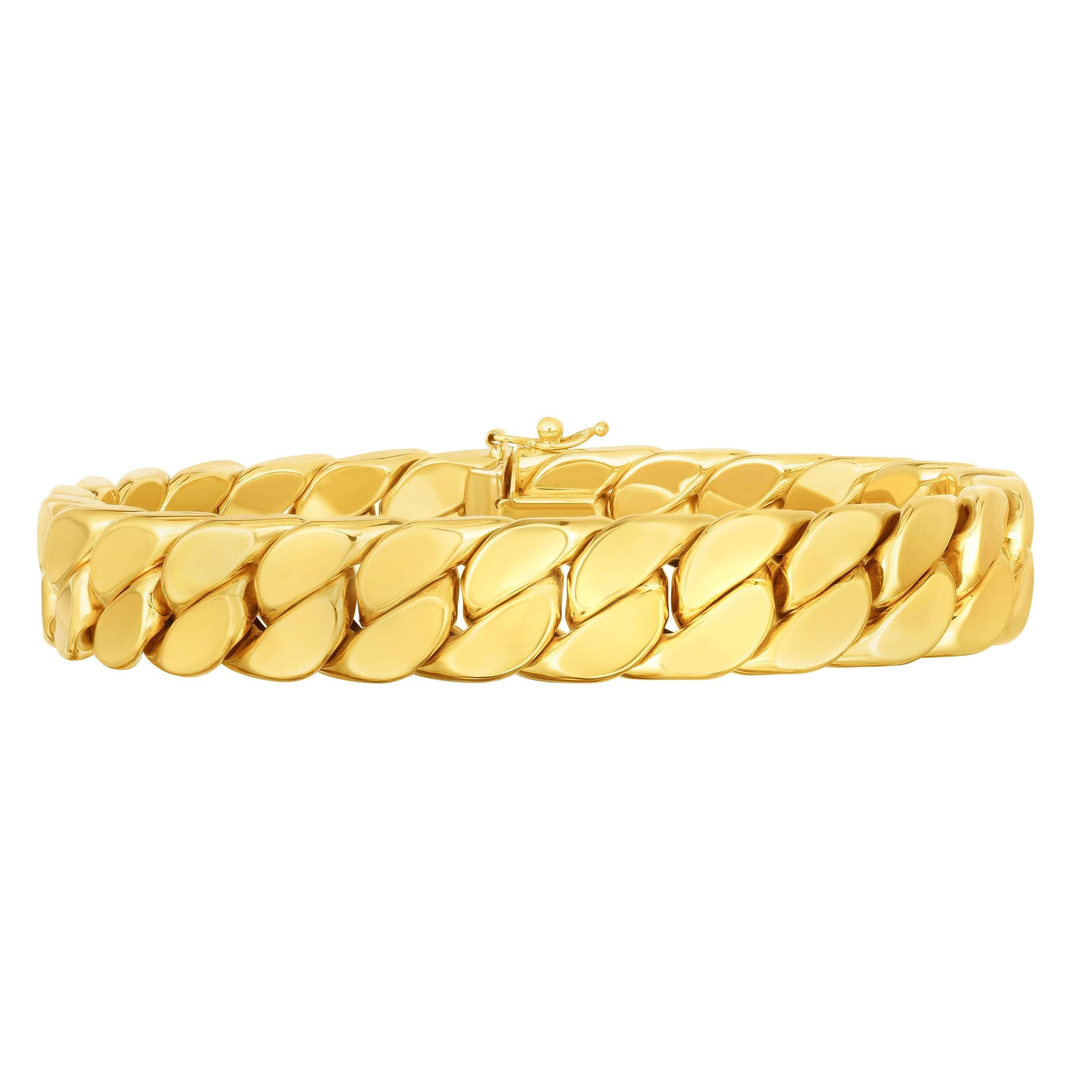 14kt Gold 8.25 inches Yellow Finish 13mm Polished Miami Cuban Bracelet with Box+Figure 8 Clasp - Johnny Dang & Co
