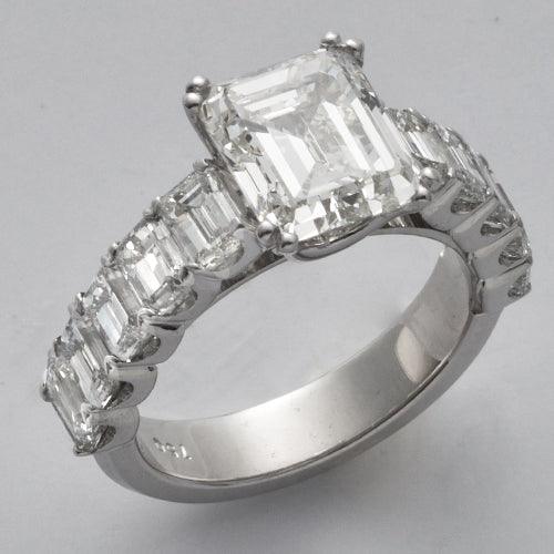 18KW 6.43CTW EMERALD CUT DIAMOND BRIDAL RING - Johnny Dang & Co