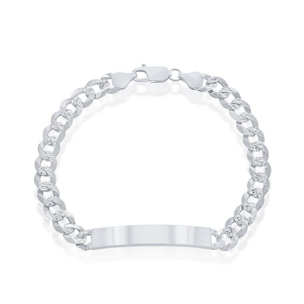 Sterling Silver 7mm Pave Curb Chain ID Bracelet - Johnny Dang & Co