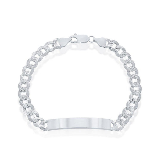 Sterling Silver 7mm Pave Curb Chain ID Bracelet - Johnny Dang & Co