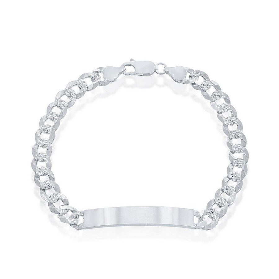 Sterling Silver 7mm Pave Curb Chain ID Bracelet - Johnny Dang & Co