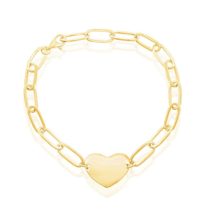 Sterling Silver Polished Heart Paperclip Bracelet - Gold Plated - Johnny Dang & Co
