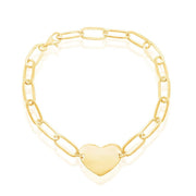 Sterling Silver Polished Heart Paperclip Bracelet - Gold Plated - Johnny Dang & Co