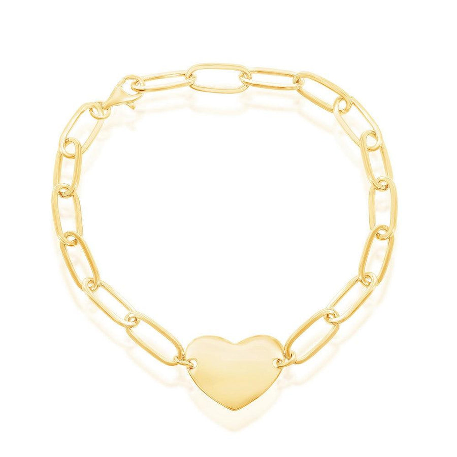 Sterling Silver Polished Heart Paperclip Bracelet - Gold Plated - Johnny Dang & Co