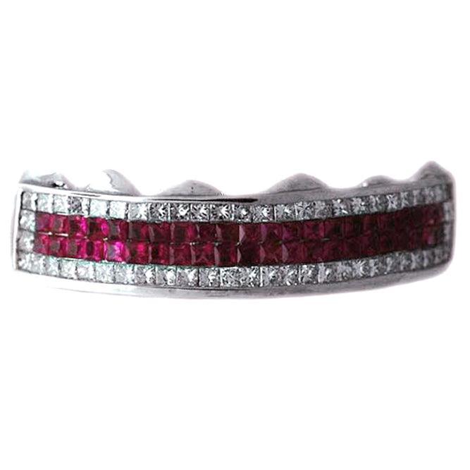 WHITE PRINCESS CUT DIAMONDS AND RED RUBY GRILL [TVJ_S103] - Johnny Dang & Co